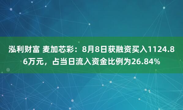 泓利财富 麦加芯彩:8月8日获融资买入1124.86万元,占当日流入资金比例为26.84%